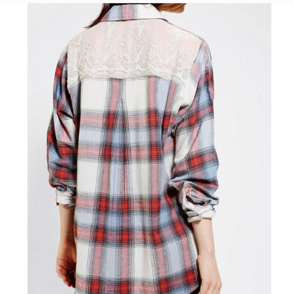 Plaid button down w/ lace back